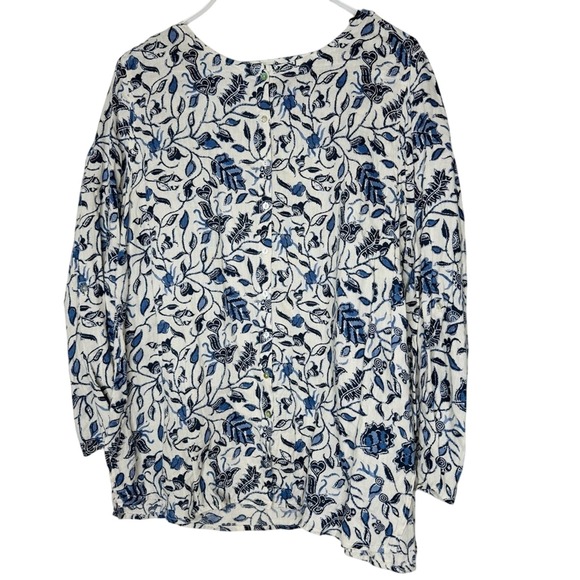 Tahari Tops - Tahari Womens Linen Button Down Floral Blouse 2X Coastal Grandma Flowy Beachy